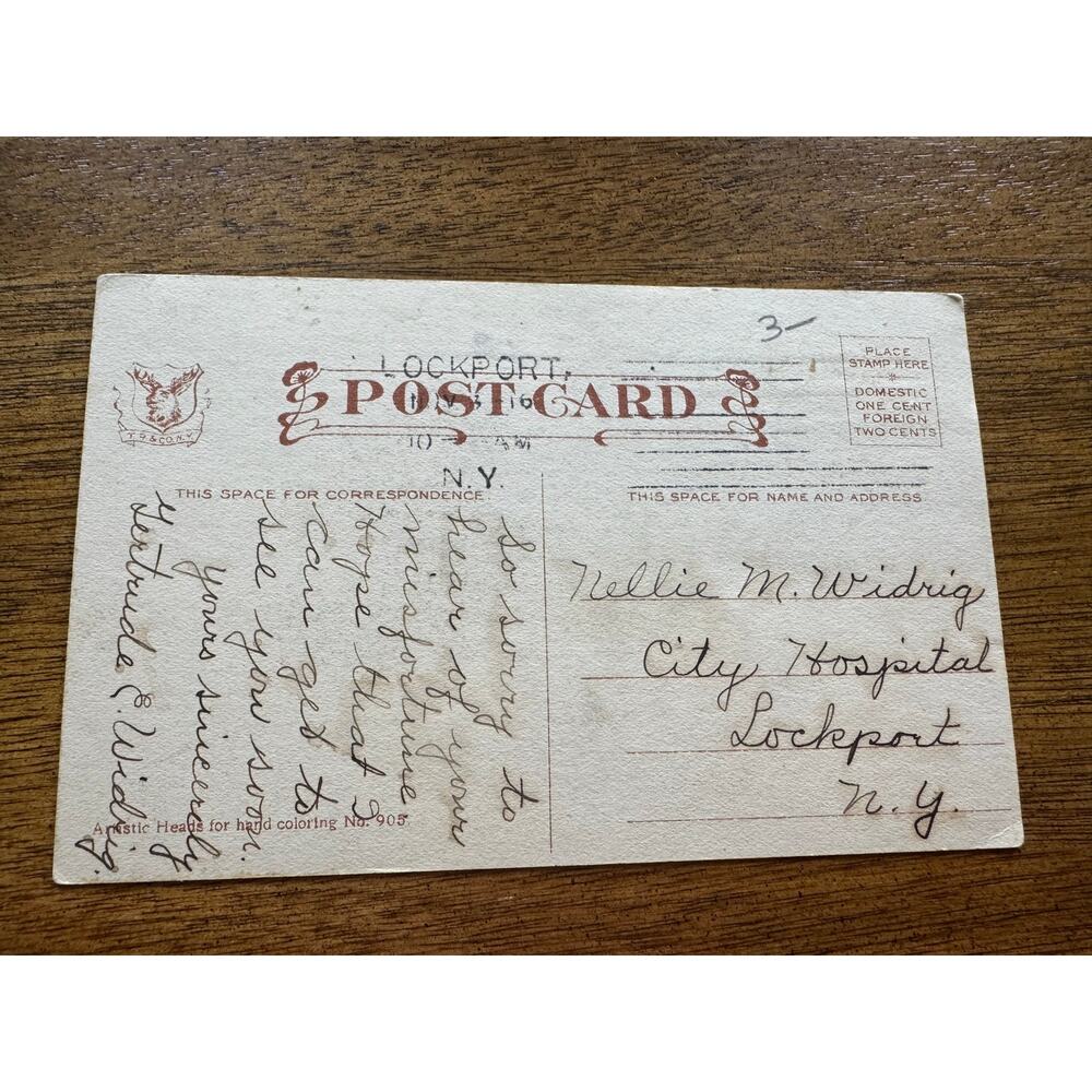 Antique 1916 Get Well Postcard Woman Rose Artistic Heads No 905 Lockport NY - Picture 3 of 10